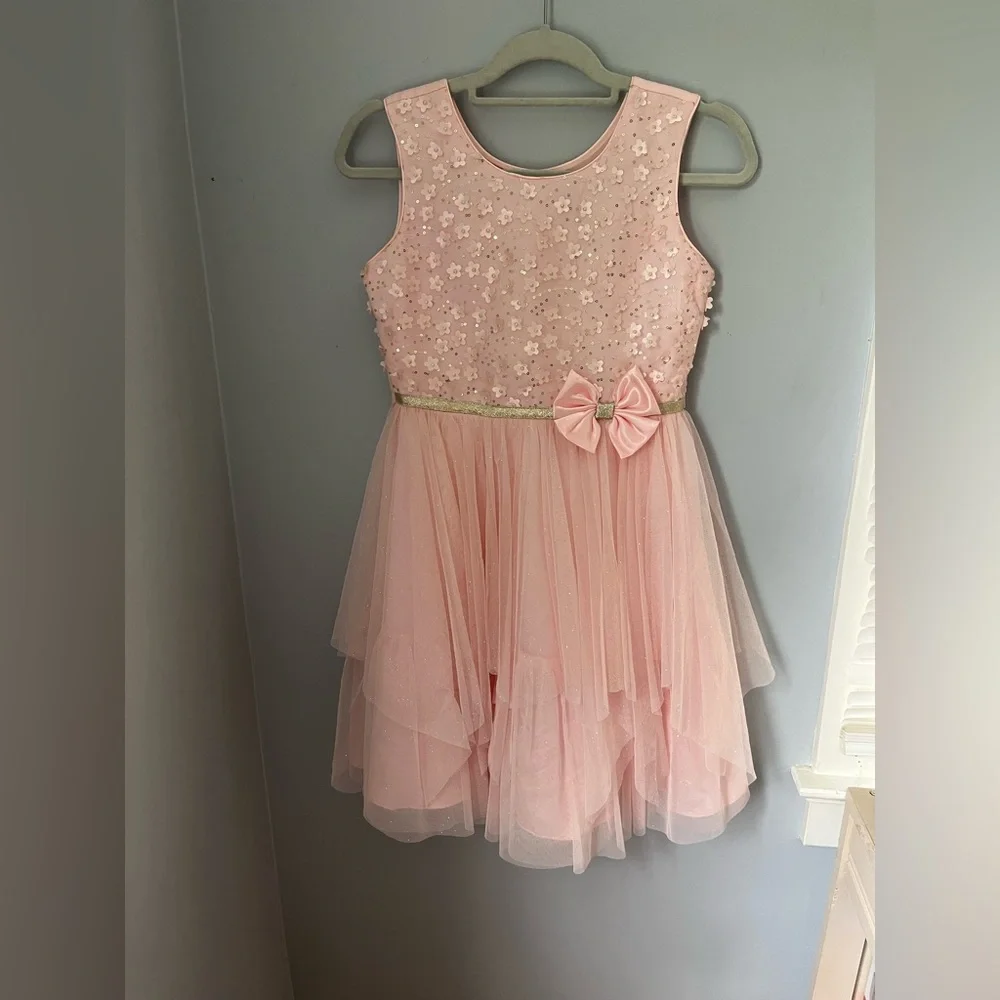 Jona Michelle, baby Pink‎ Sparkle Dress with Bow, sleeveless floral design